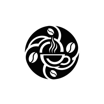 Abstract Coffee Cup Symbol with Beans and Steam.
