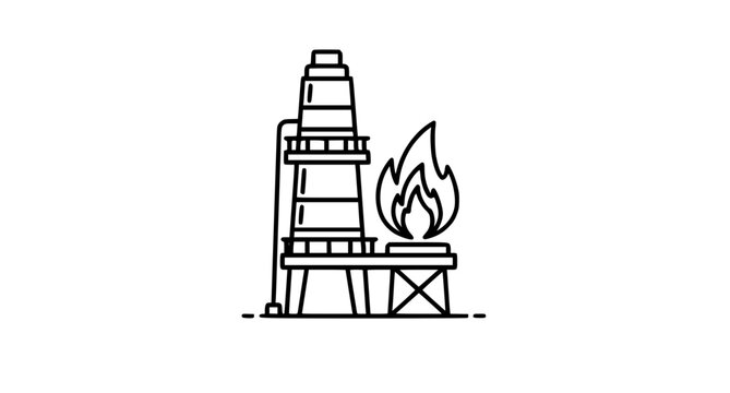 Industrial gas flare stack line icon with flame editable stroke energy plant vector isolated on white
