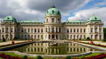 Obraz premium The grand Hofburg Palace stands majestically with gardens and a pond in Vienna