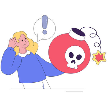 Cyber bomb illustration, editable flat illustration