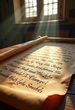 Handwritten Calligraphy on Aged Parchment Scroll Evoking Timeless Elegance and Historical Charm