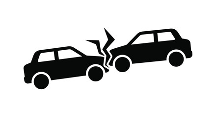 Naklejka premium Two cars colliding head on depicted in a striking black silhouette