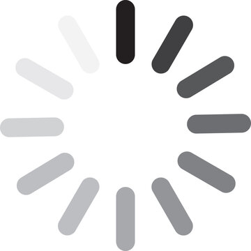 Loading spinner icon displays a circular progression of rounded segments that indicate an active digital process or wait state on a computing device.