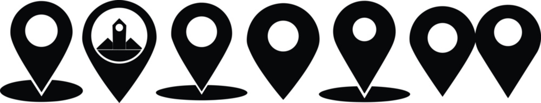 Location Pin Vector Icon Silhouette Set &ndash; Map Marker Shapes, Navigation Point Symbols