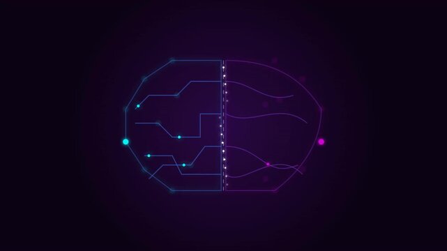 A futuristic digital brain composed of glowing circuits on a dark background, blending technology and art