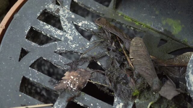 House drainage close up sliding camera motion stock footage