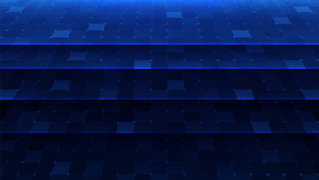 Technology Futuristic Сascade of Grids. User interface HUD. Vector background with sci-fi squares mosaic and dots. Dark blue digital grid HUD interface background. Digital Tech VR background.