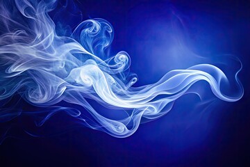 Obraz premium Swirling white smoke against dark blue background, abstract motion
