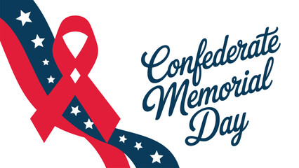  Confederate Memorial Day typography with red awareness ribbon and flag inspired background, commemorative remembrance design honoring history, heritage and cultural significance in USA © VectorCraze