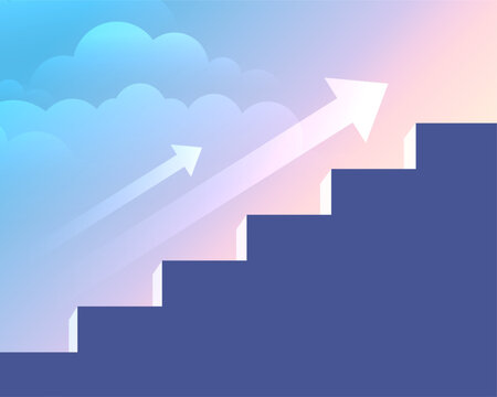 ries up success growth arrow staircase cloudy background