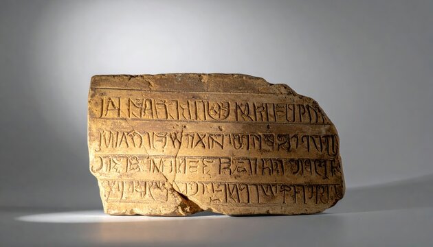 Ancient Ugaritic cuneiform script etched onto a fragile baked clay tablet, revealing historical text