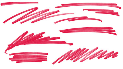 Collection of red marker swirls and artistic hand drawn doodles. Creative messy ink strokes for street art aesthetics urban lifestyle themes and energetic graphic design decorations. © dirtyfellas