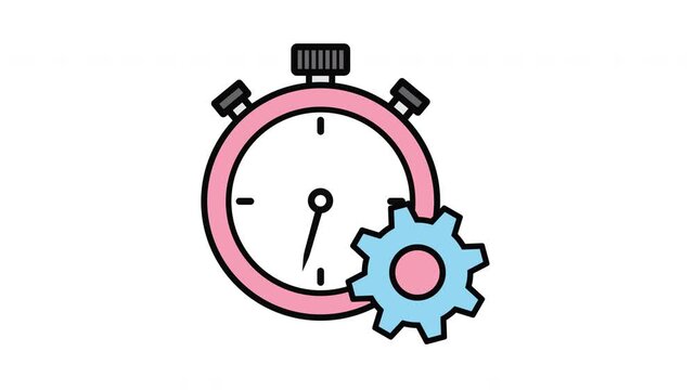 Animated stopwatch with gear icon representing time management and efficiency concept.