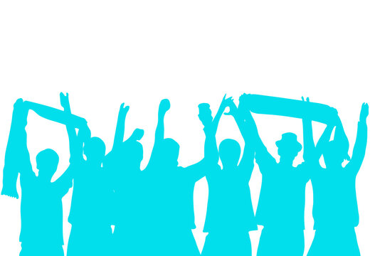 Weisser Hintergrund mit Silhouette aus blauen Fans