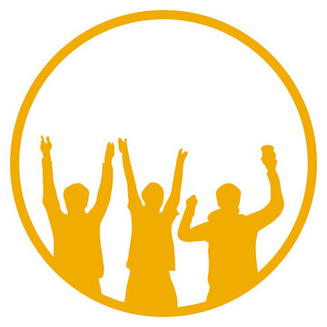 Fans Icon im Kreis - Jubelnde Fu&szlig;ballfans orange