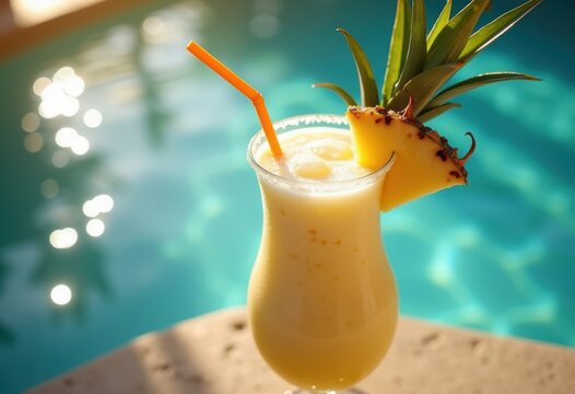 Tropical Resort Poolside Beverage Elegant Pineapple Presentation Exotic Oasis Summer Vibes