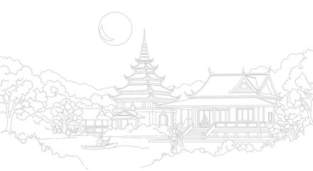 Naklejka premium Traditional Thai Temple Pagoda Architecture.