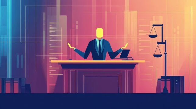 Startup pitch room with AI judge evaluating business ideas .