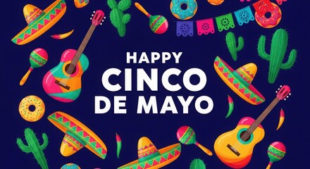 Obraz premium Happy cinco de mayo celebration with colorful mexican elements
