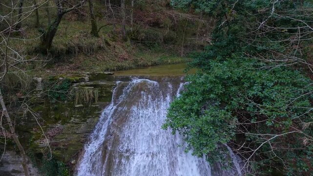 Waterfalls of the Hijuela River in Irus, in the Mena Valley. Merindades region. Burgos. Castile and Le&oacute;n. Spain. Europe