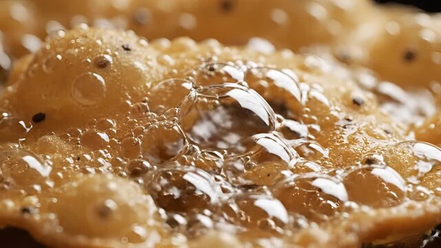 Closeup of crispy fried papadum with glistening oil bubbles.