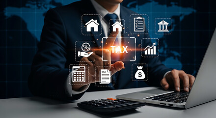 Obraz premium Global Tax Management And Financial Accounting Concept With Technology