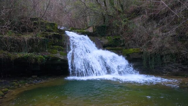 Waterfalls of the Hijuela River in Irus, in the Mena Valley. Merindades region. Burgos. Castile and Le&oacute;n. Spain. Europe