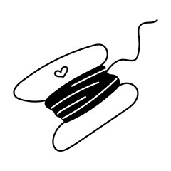 Cute illustration of a black and white embroidery threads. Doodle spool of embroidery thread icon. © Galina Pilina