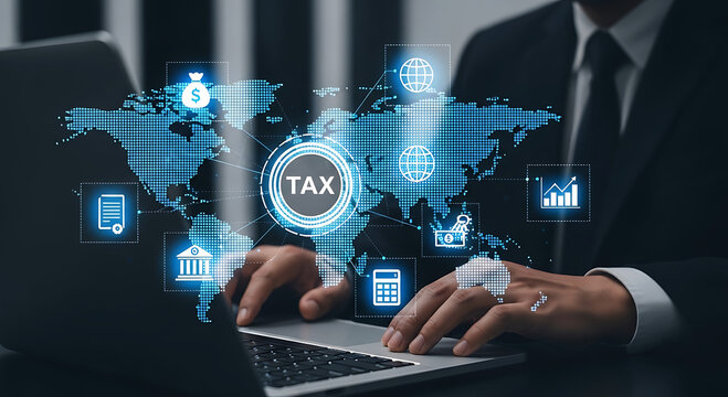 Global Tax Management And Financial Accounting Concept With Technology