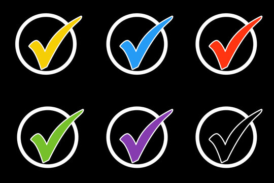 6 wei&szlig;e Kreise mit H&auml;kchen Symbol in bunten Farben