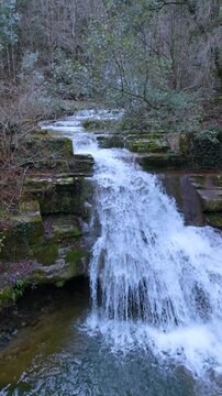 Waterfalls of the Hijuela River in Irus, in the Mena Valley. Merindades region. Burgos. Castile and Le&oacute;n. Spain. Europe