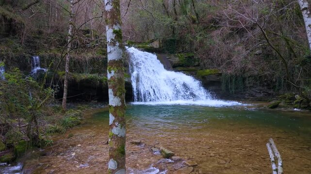 Waterfalls of the Hijuela River in Irus, in the Mena Valley. Merindades region. Burgos. Castile and Le&oacute;n. Spain. Europe