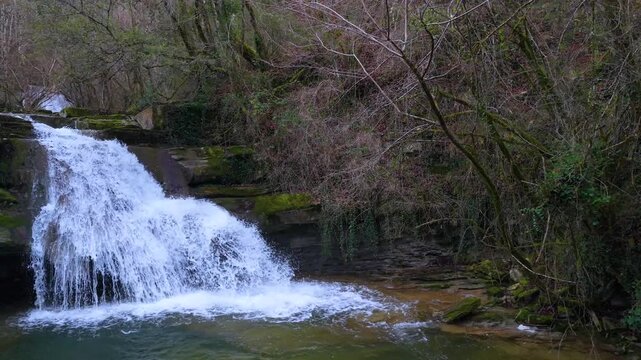 Waterfalls of the Hijuela River in Irus, in the Mena Valley. Merindades region. Burgos. Castile and Le&oacute;n. Spain. Europe