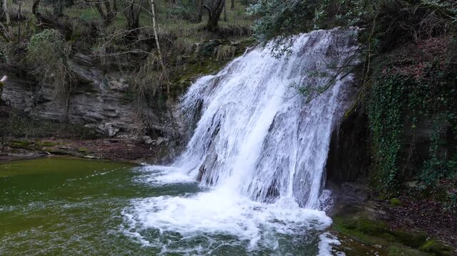 Waterfalls of the Hijuela River in Irus, in the Mena Valley. Merindades region. Burgos. Castile and Le&oacute;n. Spain. Europe