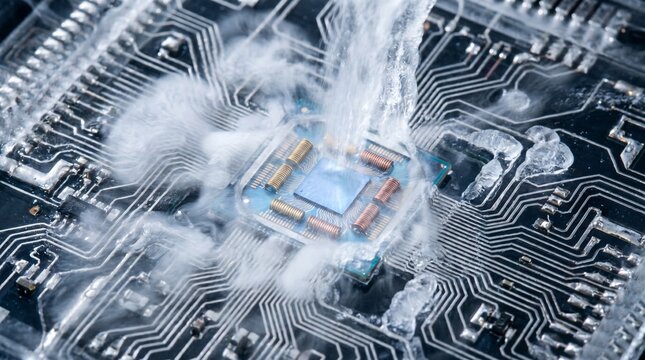 Superconducting quantum computing circuits with liquid nitrogen flowing over processor core creating vapor clouds
