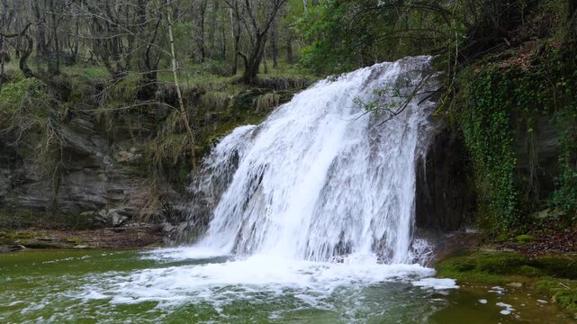Waterfalls of the Hijuela River in Irus, in the Mena Valley. Merindades region. Burgos. Castile and Le&oacute;n. Spain. Europe