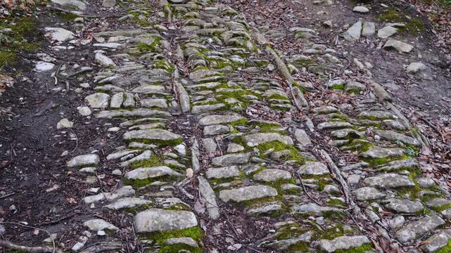 "Royal Road of Las Enderrozas" on the route to the Hijuela River waterfalls in Ir&uacute;s, in the Mena Valley. Merindades region. Burgos. Castile and Le&oacute;n. Spain. Europe