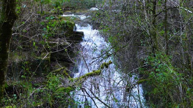 Waterfalls of the Hijuela River in Irus, in the Mena Valley. Merindades region. Burgos. Castile and Le&oacute;n. Spain. Europe