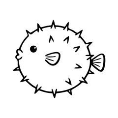 Logotipo vida marina. Logotipo con dibujo minimalista con líneas de un pez globo  © teracreonte