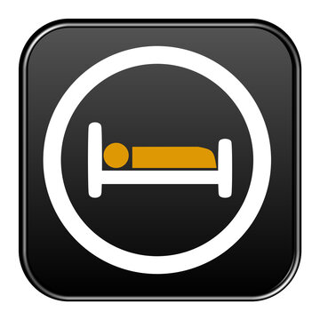 Bett Symbol in orange weiss auf schwarzem Button