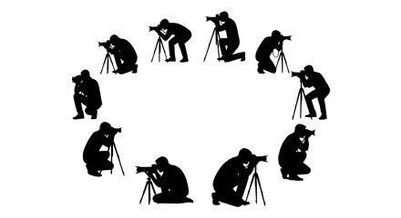 Professional photographer silhouette collection with camera shooting poses isolated vector illustration set © MdAmzad