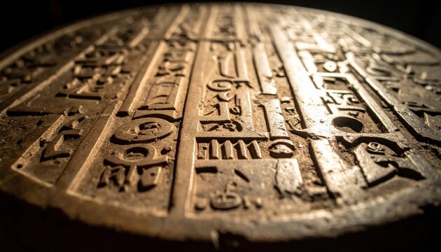 Ancient Cuneiform Writing Carved on a Polished Stone Plaque, Displaying Intricate Symbols of an Old Civilization