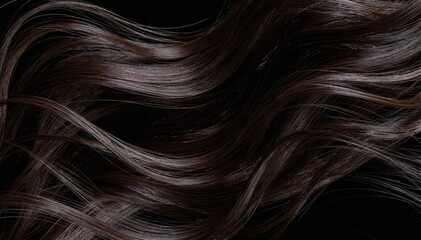 Naklejka premium Dark, Wavy Hair Strands with Smooth Texture and Reflective Sheen