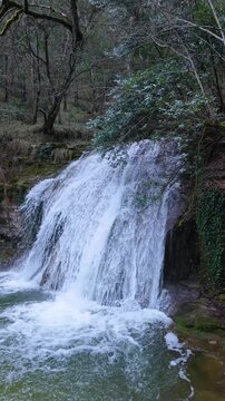 Waterfalls of the Hijuela River in Irus, in the Mena Valley. Merindades region. Burgos. Castile and Le&oacute;n. Spain. Europe