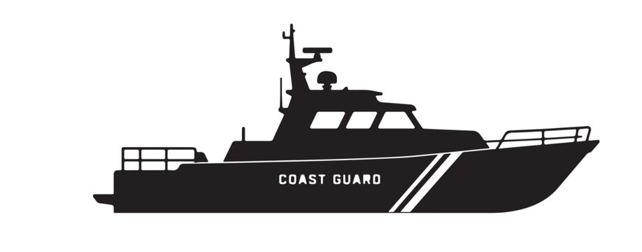 Coast Guard Patrol Boat Silhouette Set, Military Ship Vector Collection, Black and White Naval Vessel EPS