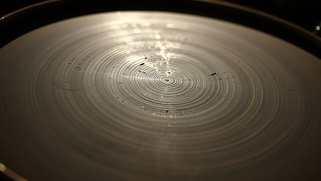 An extreme close-up of a timpani drumhead at the moment of impact.