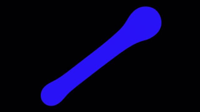 Blue stylized object floats diagonally against black background