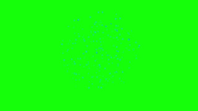 Green screen center holds faint, sparkling confetti particles