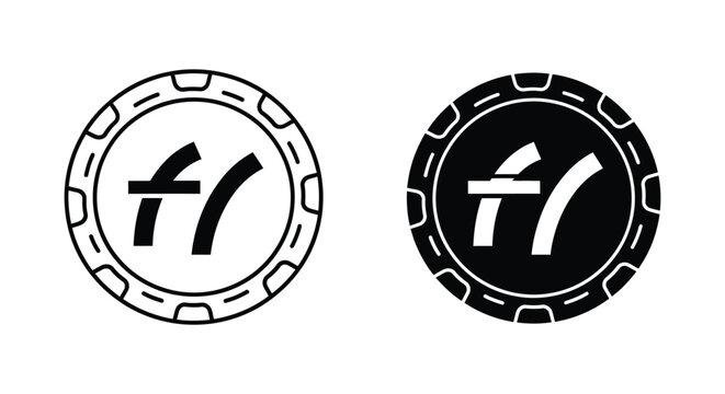 Modern minimalist circular logo set featuring a stylized letter f monogram in both outline and solid black and white versions for versatile corporate branding and digital identity design