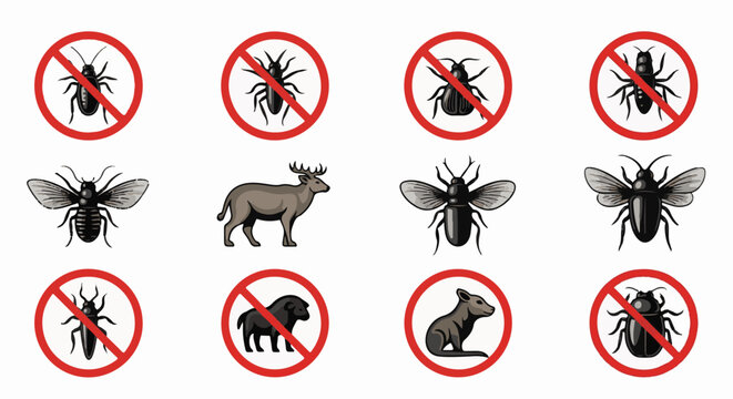 Icons depict insects and animals, some with prohibitory signs